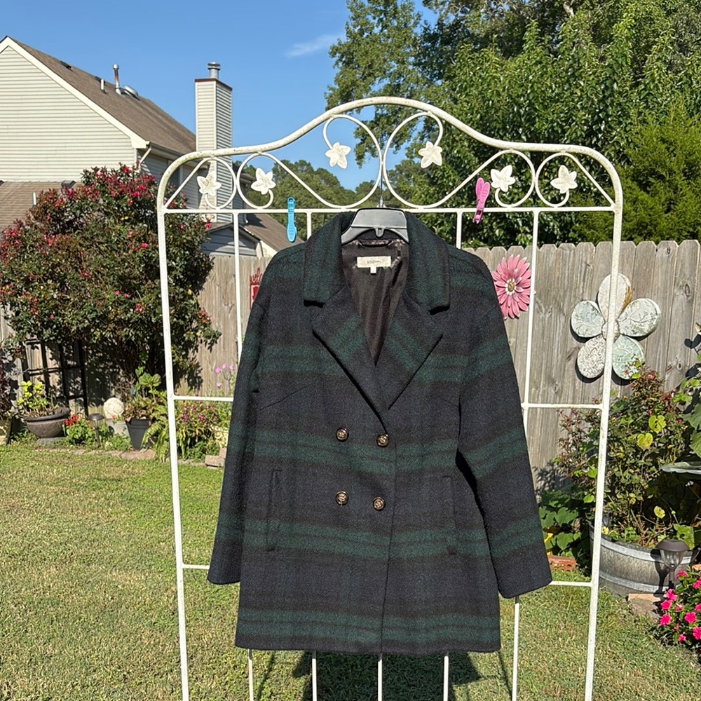 Wildflowers Green and Black Plaid Pea Coat